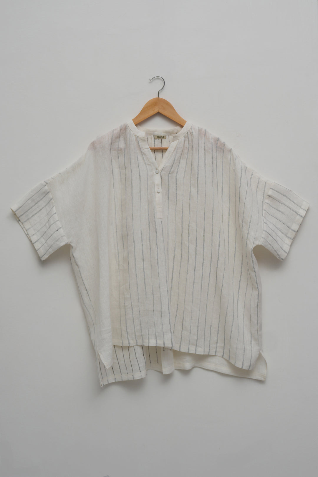 White Embroidered Stripe Pure Linen Shirt