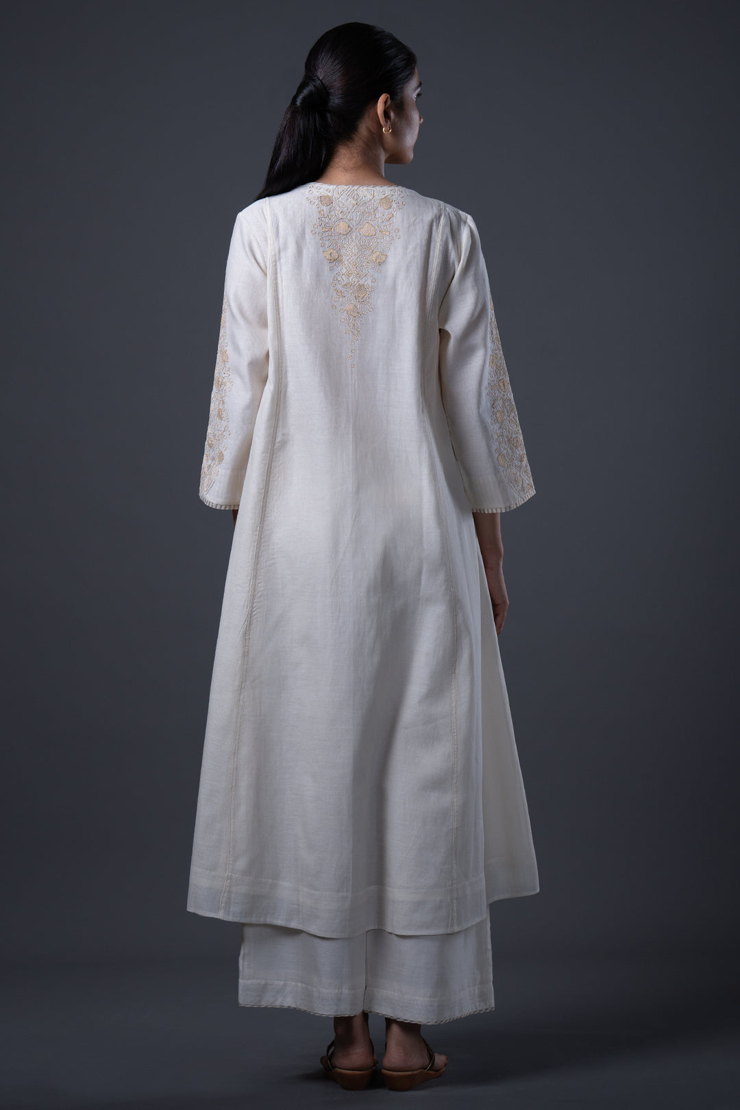 Natural Embroidered Chanderi Kurta