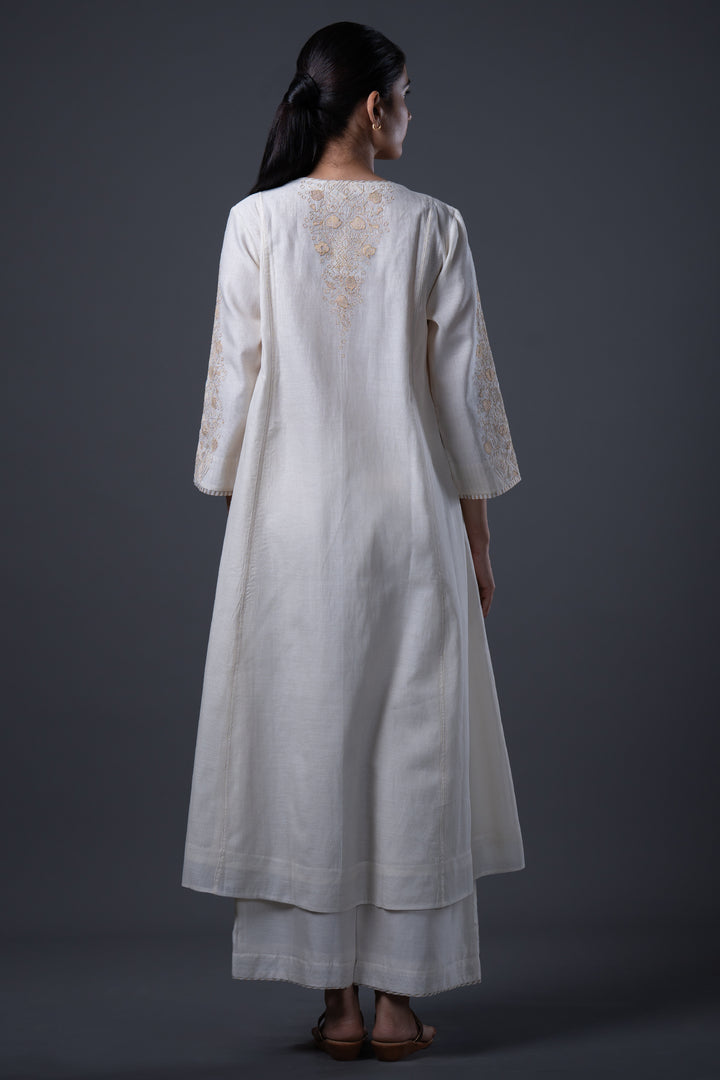 Natural Embroidered Chanderi Kurta