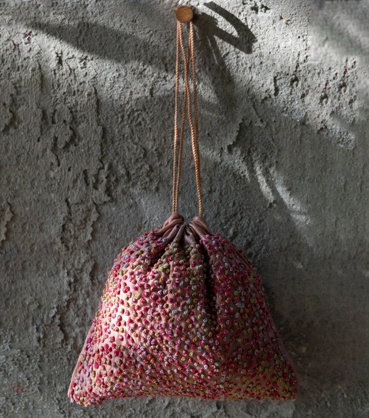 Red Silk French Knot Potli