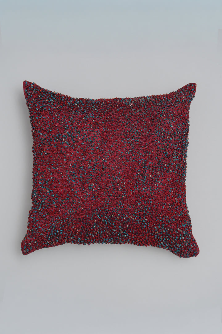 Maroon French Knot Silk Cushion Cover