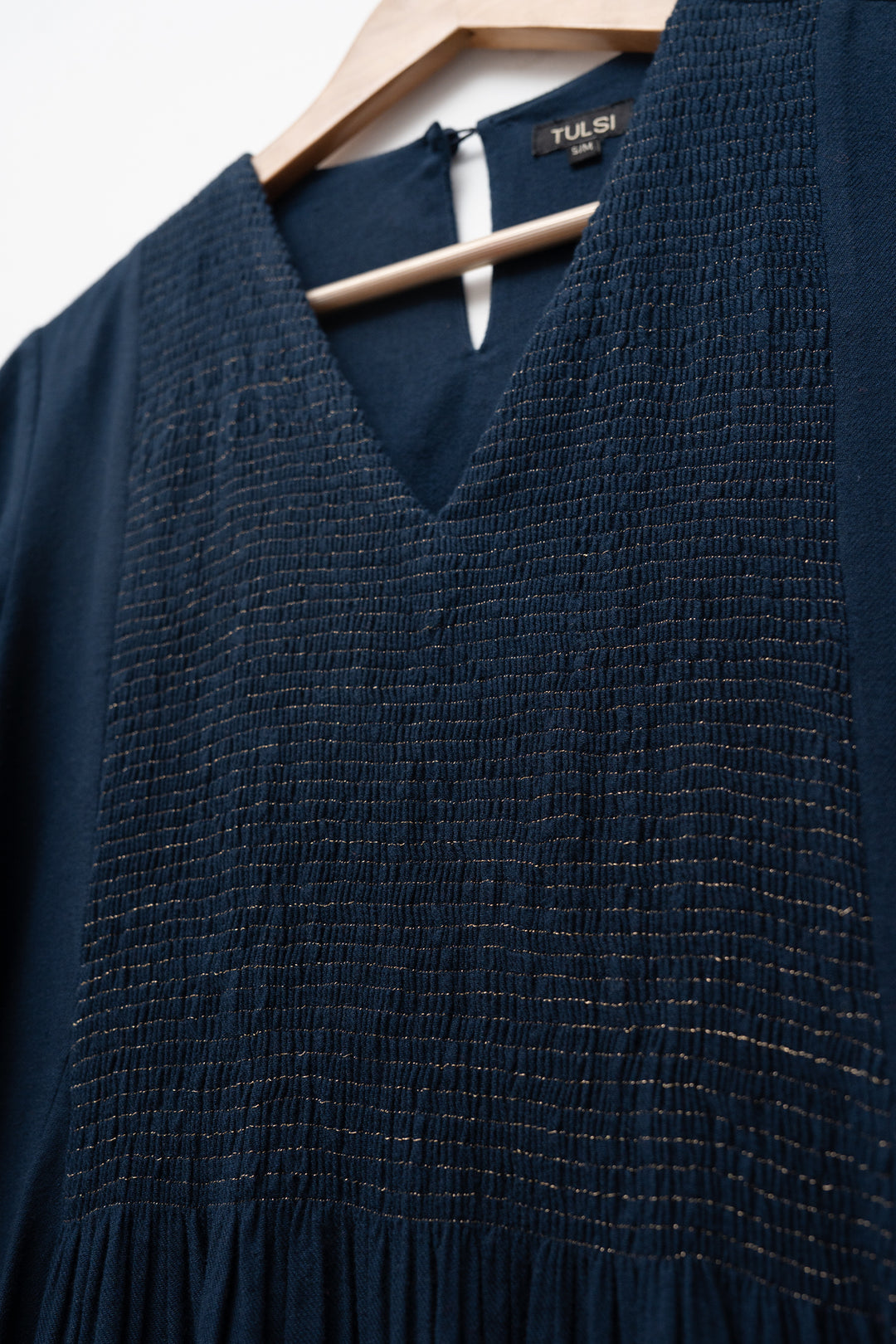 Navy Embroidered Wool Dress