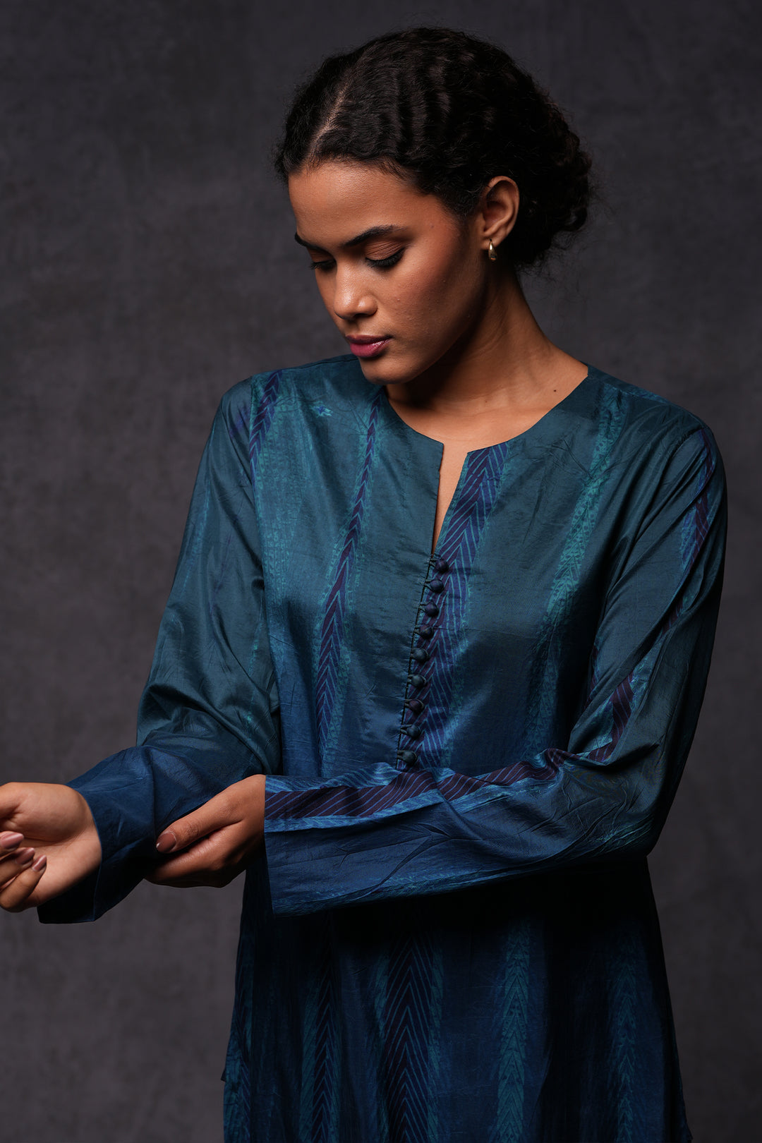 Hand Dyed Shibori Cotton Silk Buttoned Kurta