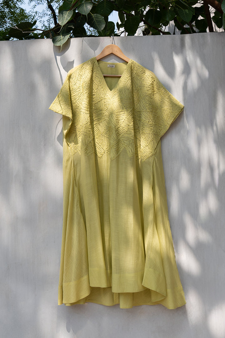 Lime Chanderi Dress with Slip