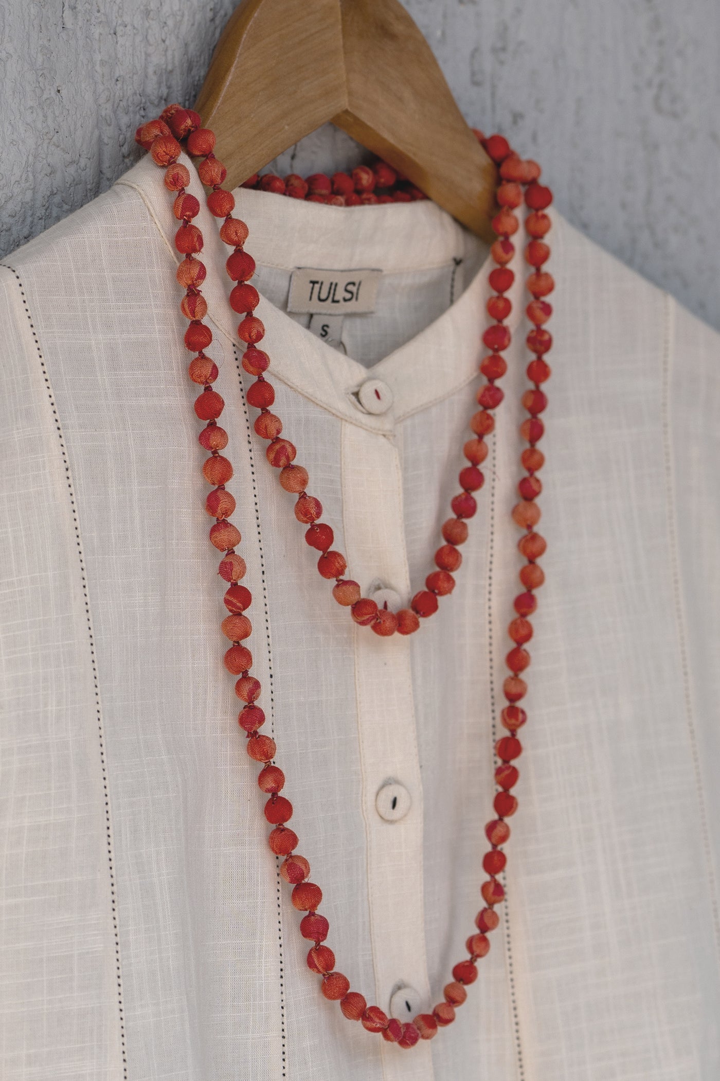 Orange Chanderi Beaded Necklace