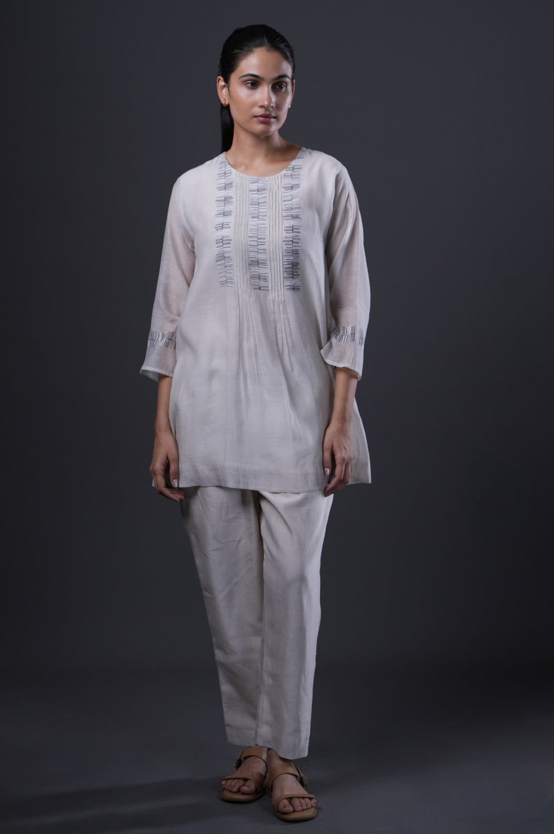 Ivory Embroidered Chanderi Tunic