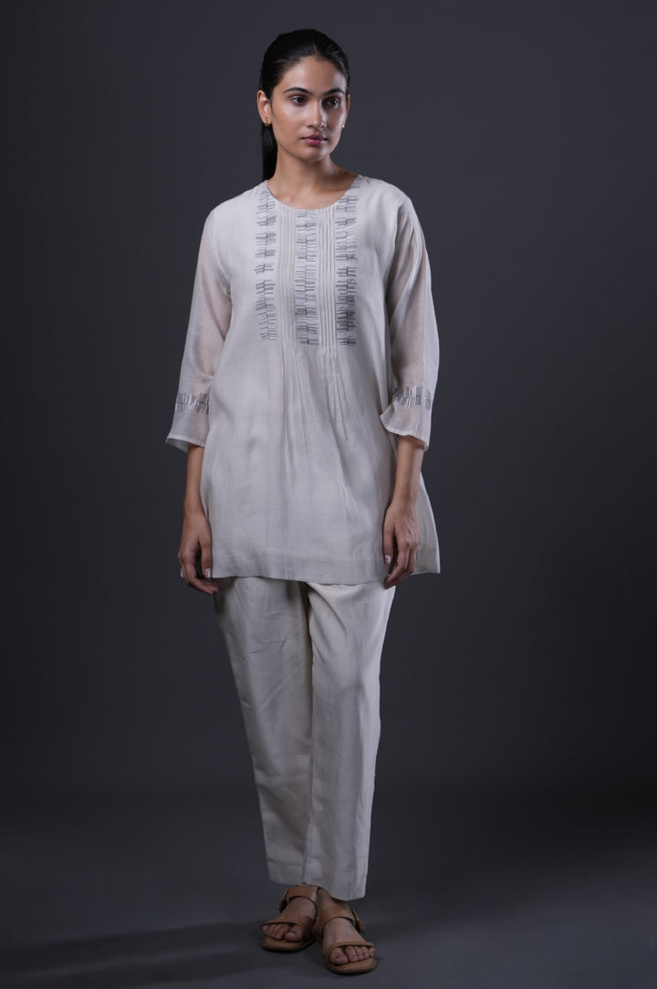 Ivory Embroidered Chanderi Tunic