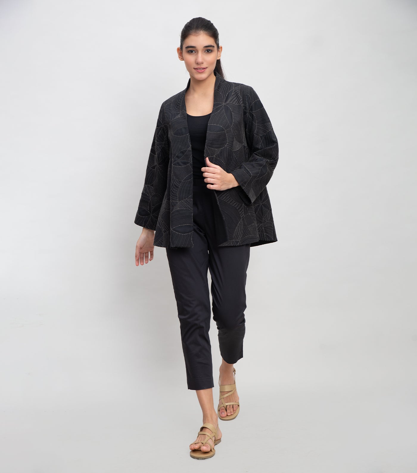 Black Embroidered Quilted Silk Jacket