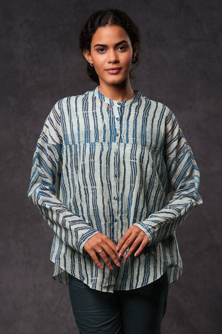 Blue Striped Cotton Printed Shirt