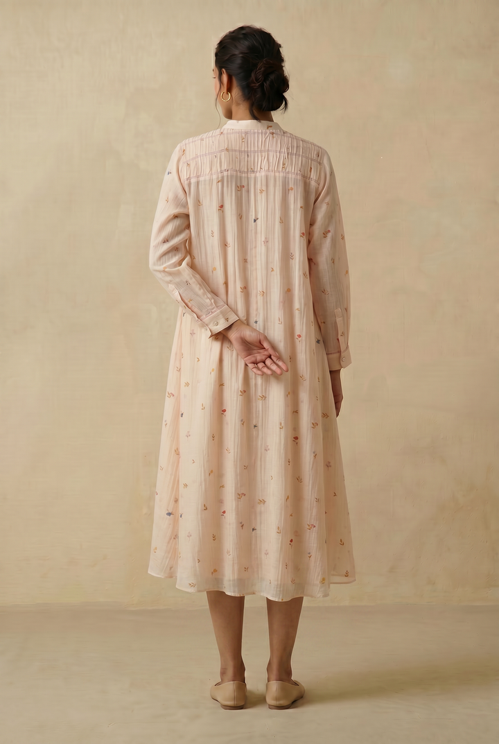 Peach Bloom Printed Chanderi Dress