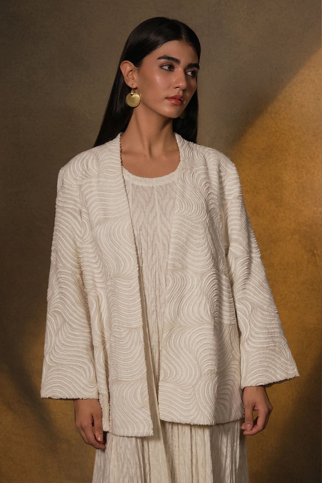 Natural Patch Embroidered Cotton Jacket with Slip