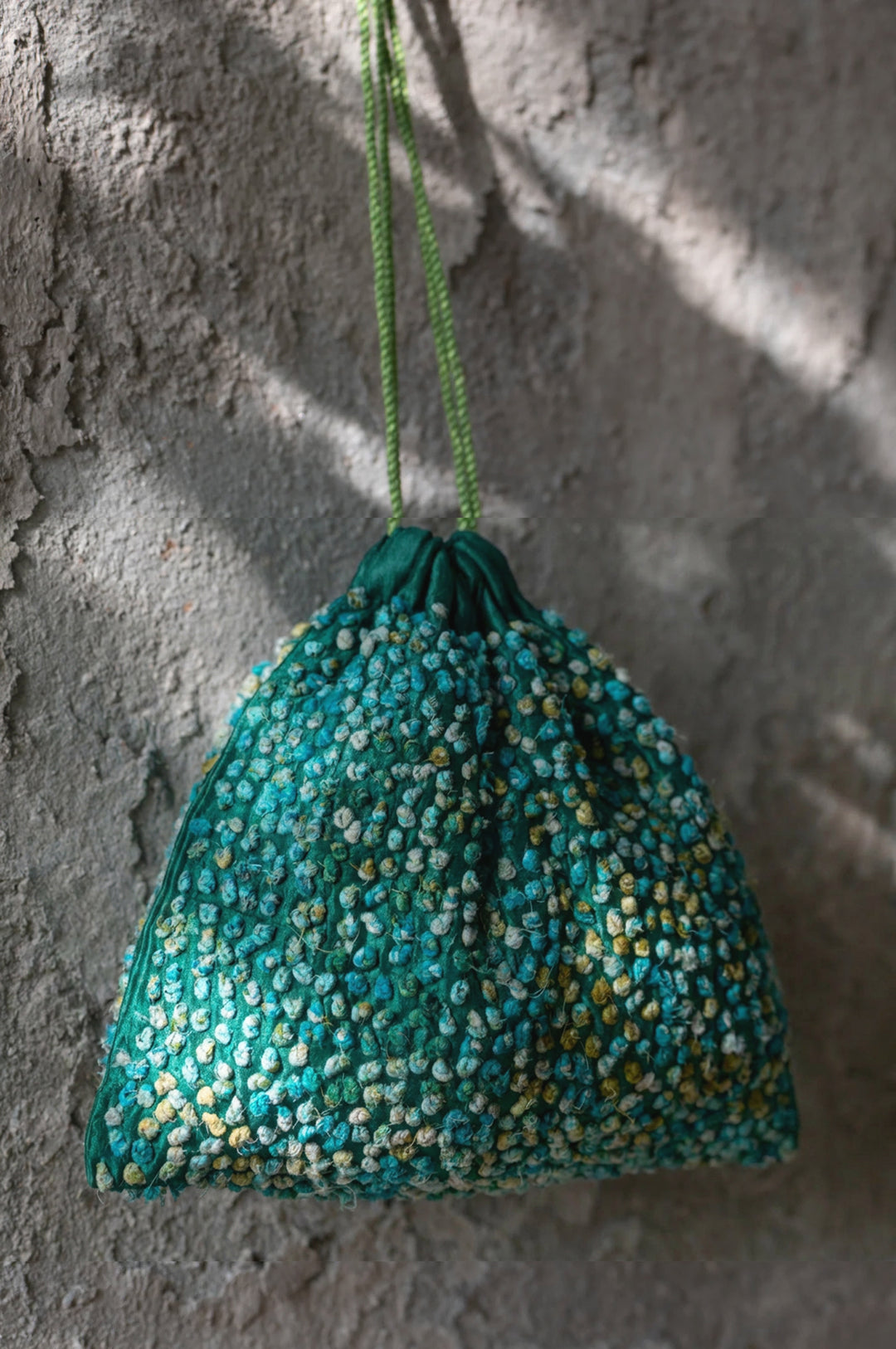 Teal Silk French Knot Potli