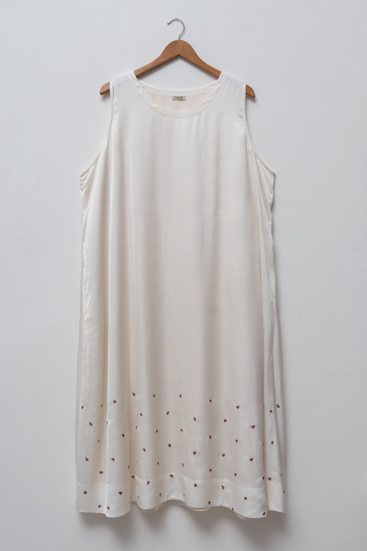 White Embellished Satin Sleeveless Midi Dress