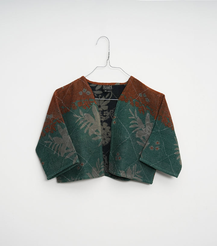 Green Vintage Cotton Kantha Short Jacket