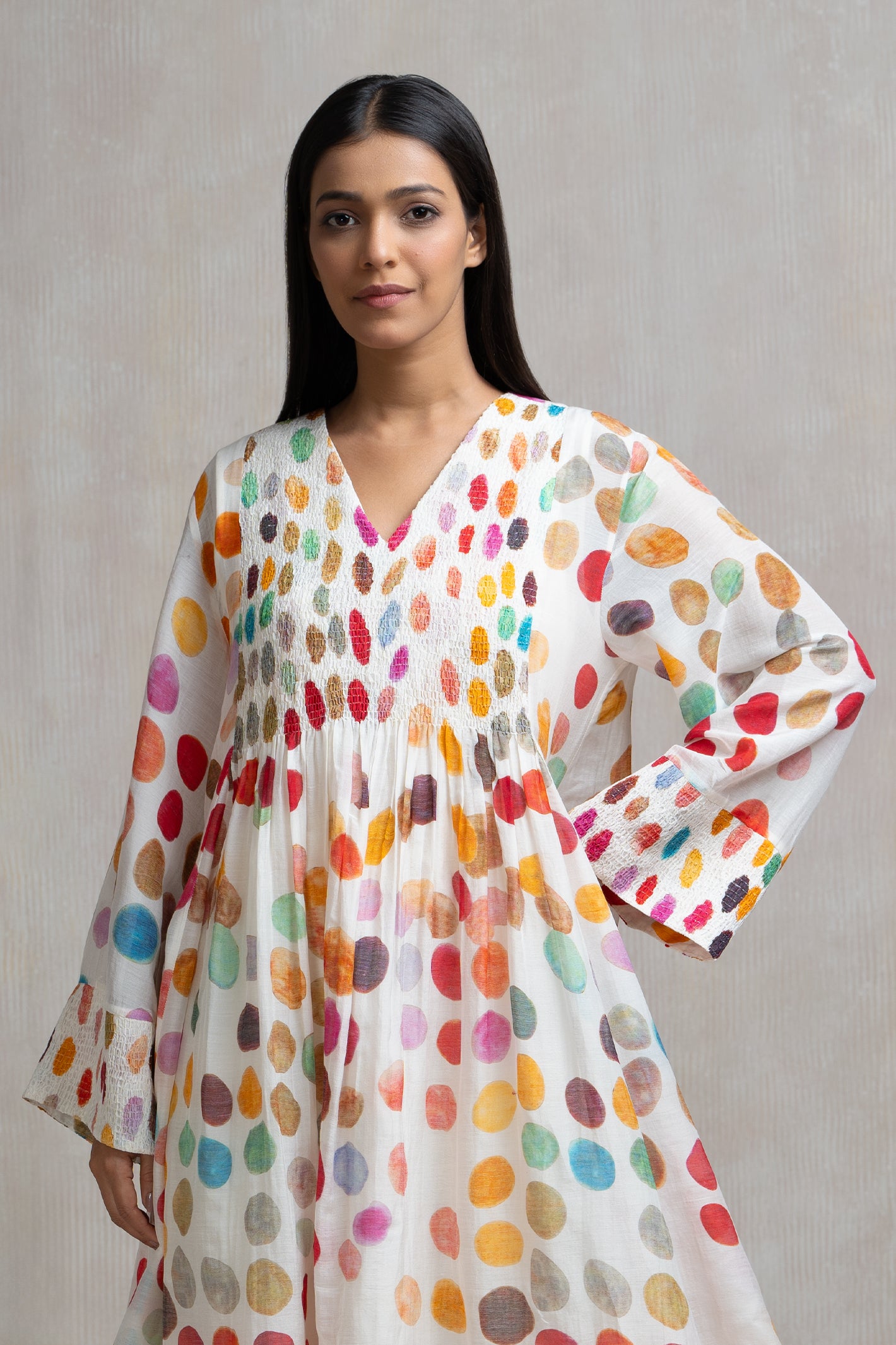 Lisa Ray in Soft Chanderi Printed Polka Summer Dress – Tulsi Online