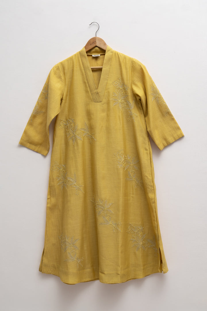 Mustard Embroidered Chanderi Suit Set