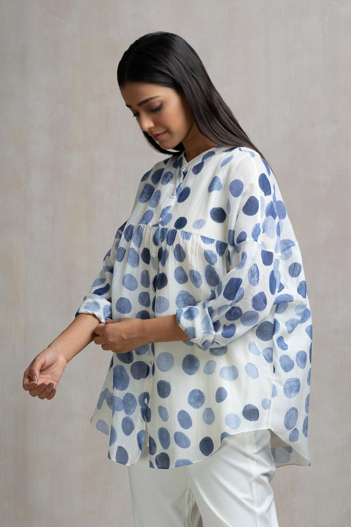 Soft Chanderi Printed Polka Summer Oversized Shirt