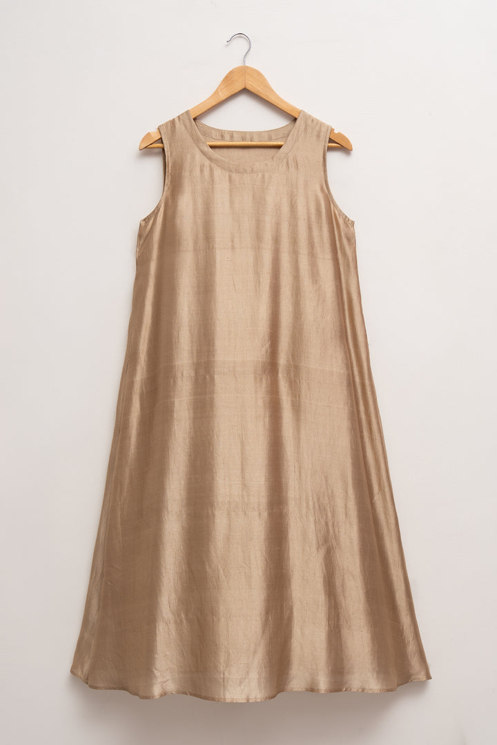Beige Hand Embroidered Chanderi Cape with Silk Dress and Palazzo