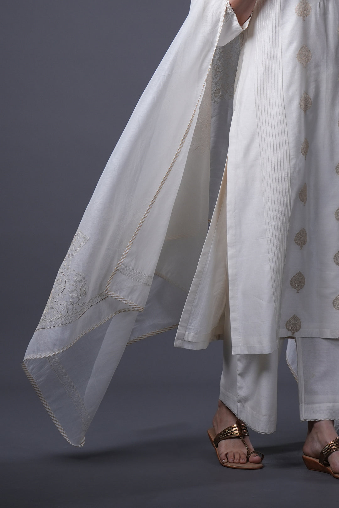 Natural Hand Embroidered Chanderi Dupatta