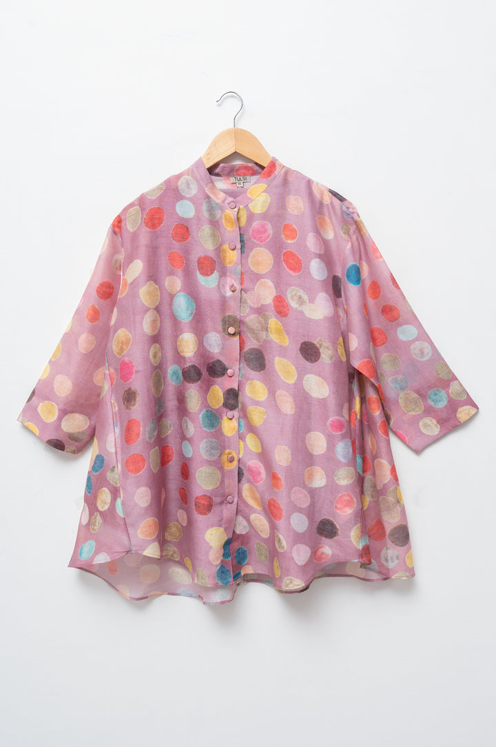Mauve Printed Polka Chanderi Oversized Shirt