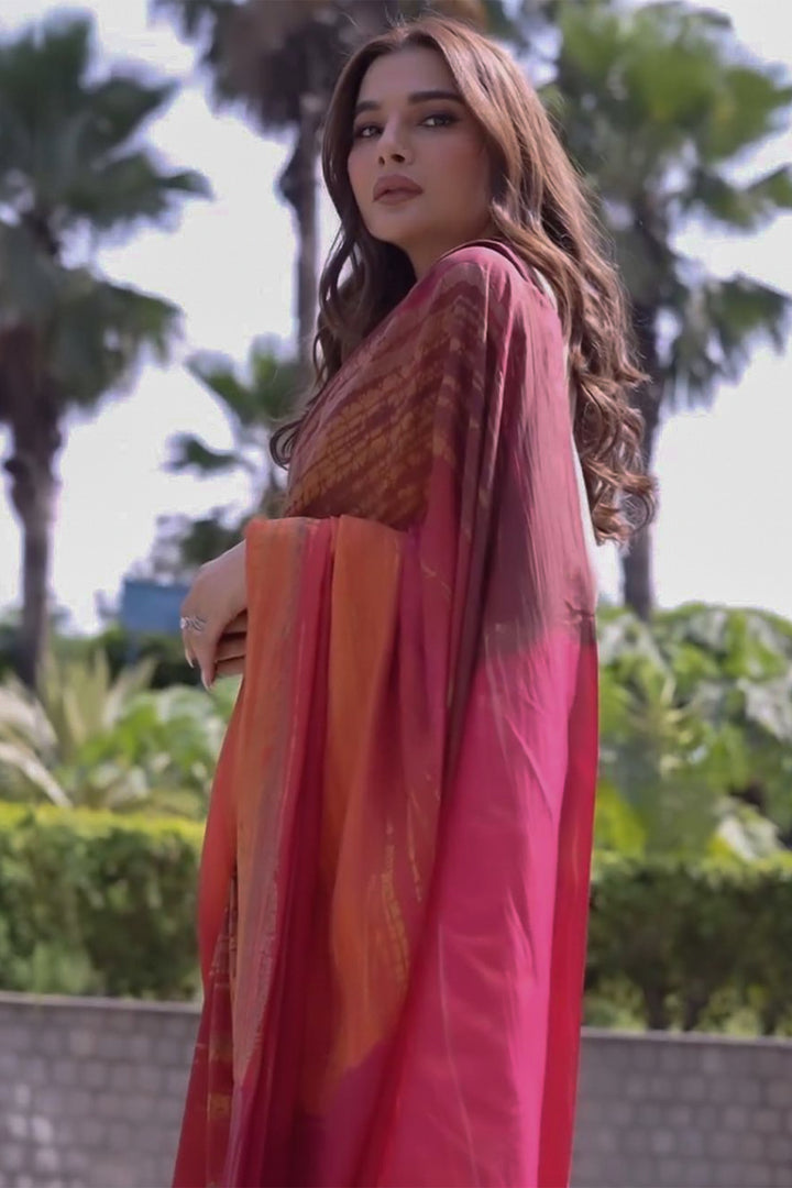 Red Shibori Dye Silk Saree