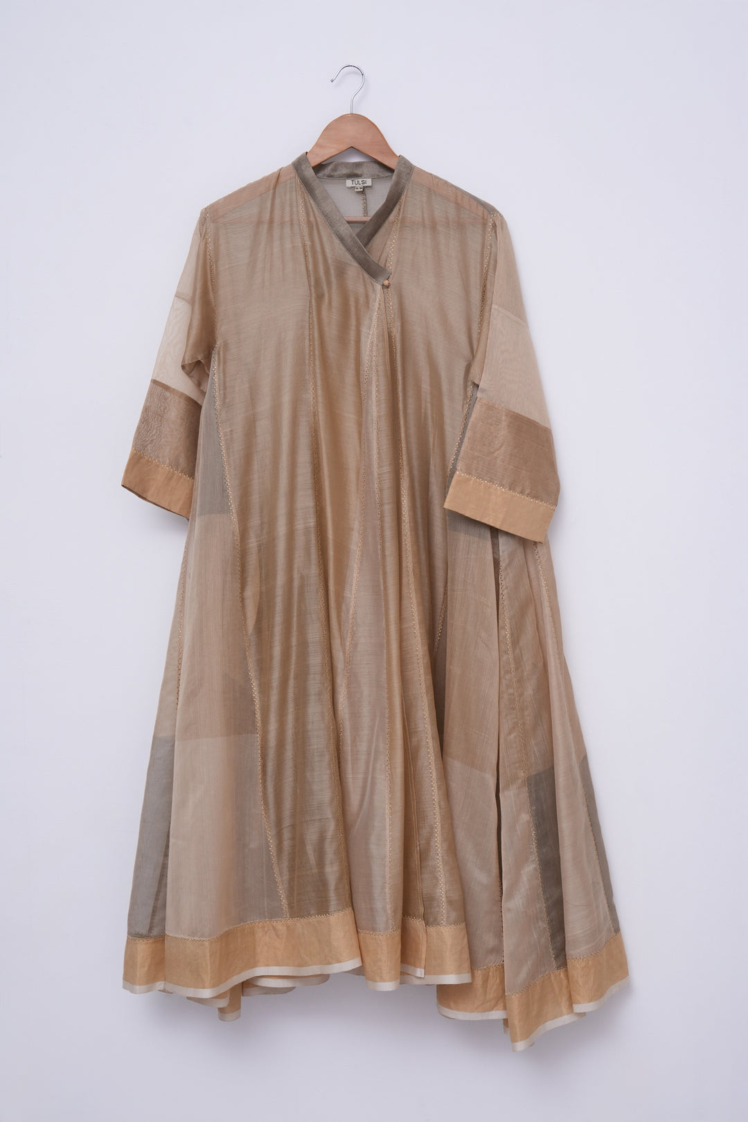 Beige Chanderi Embroidered Choga