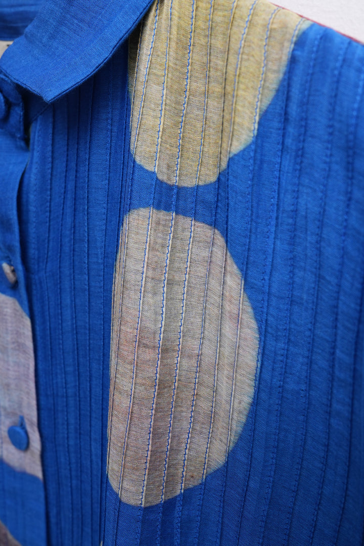 Blue Printed Chanderi Shirt