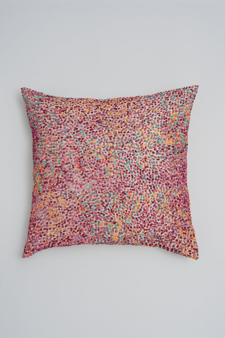 Multi Color French Knot Silk Cushion Cover