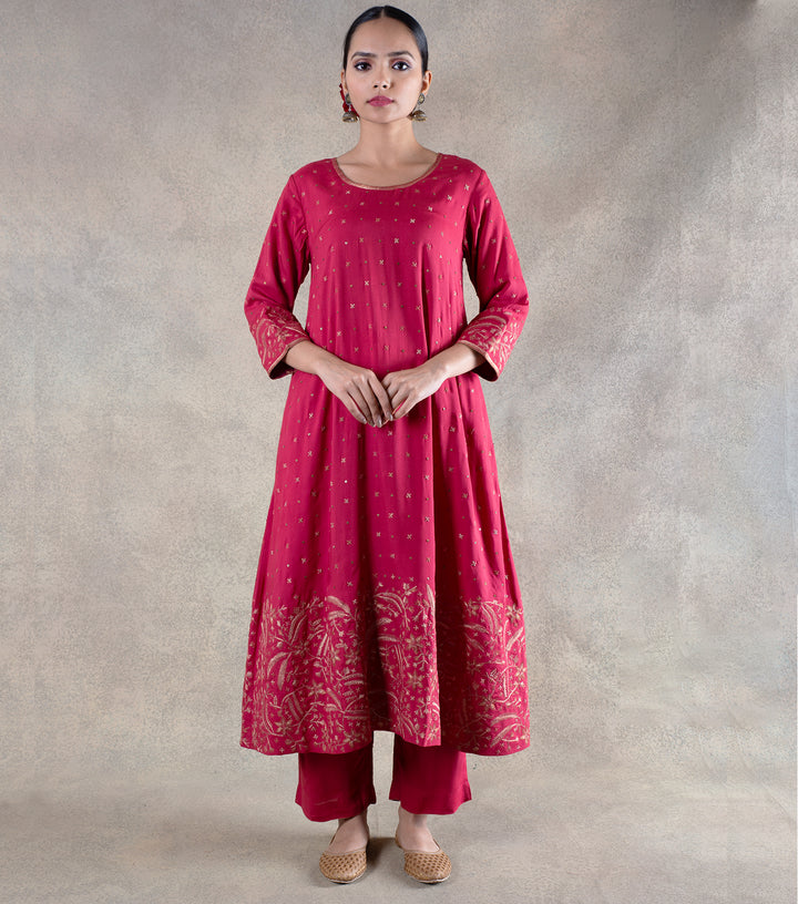 Carrot Red Hand Embroidered Suit Set