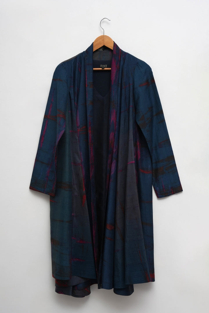 Blue Hand Dyed Shibori Silk Cape with Slip