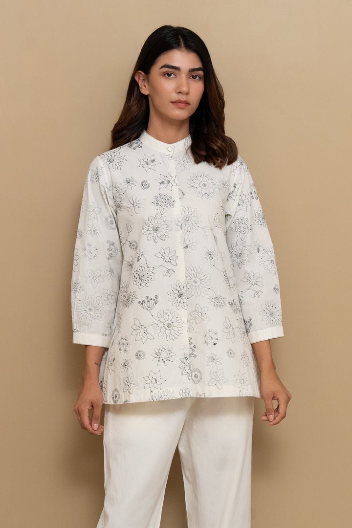 Natural Embroidered Cotton Shirt