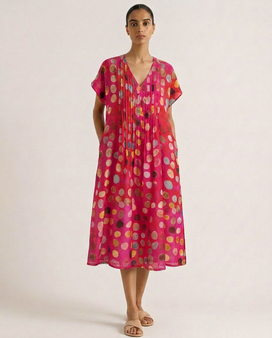Printed Berry Chanderi Dress