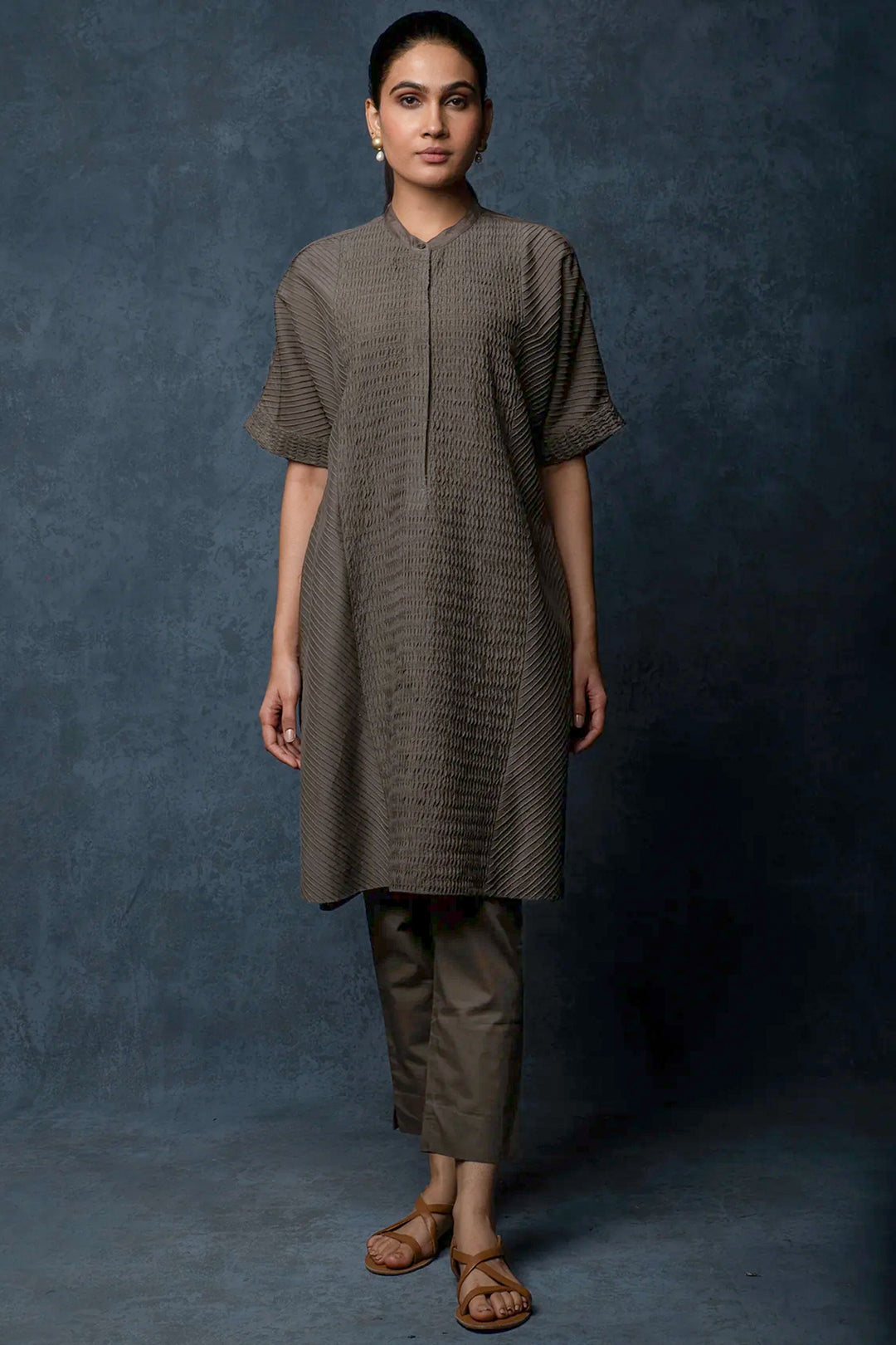 Veg Pintuck Cotton Silk Kurta