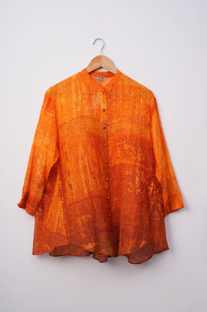 Orange Printed Chanderi Shirt