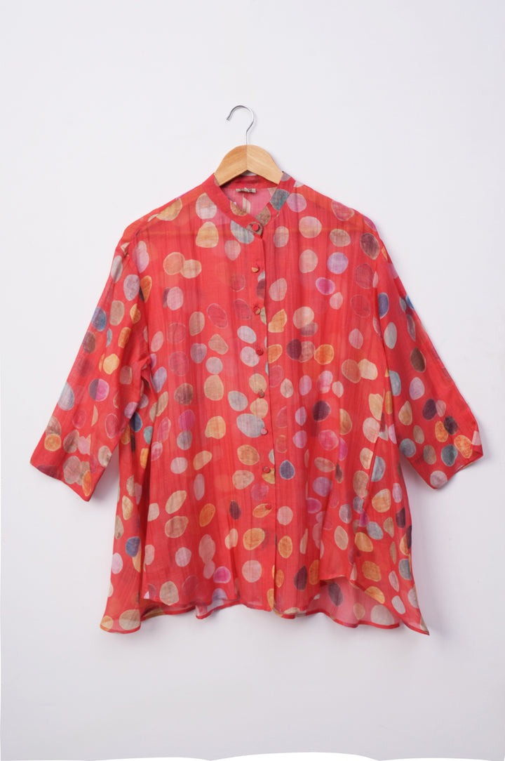 Red Polka Dot Printed Chanderi Shirt