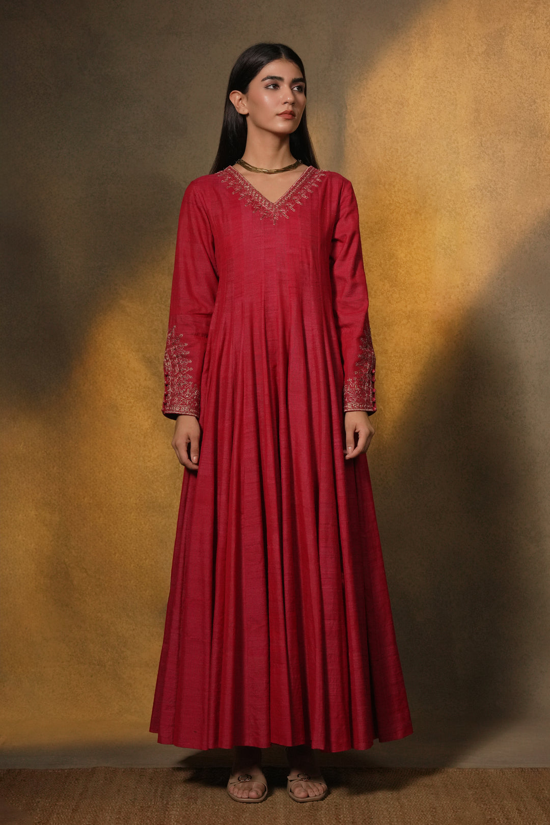 Hot Pink Hand Embroidered Silk Dress