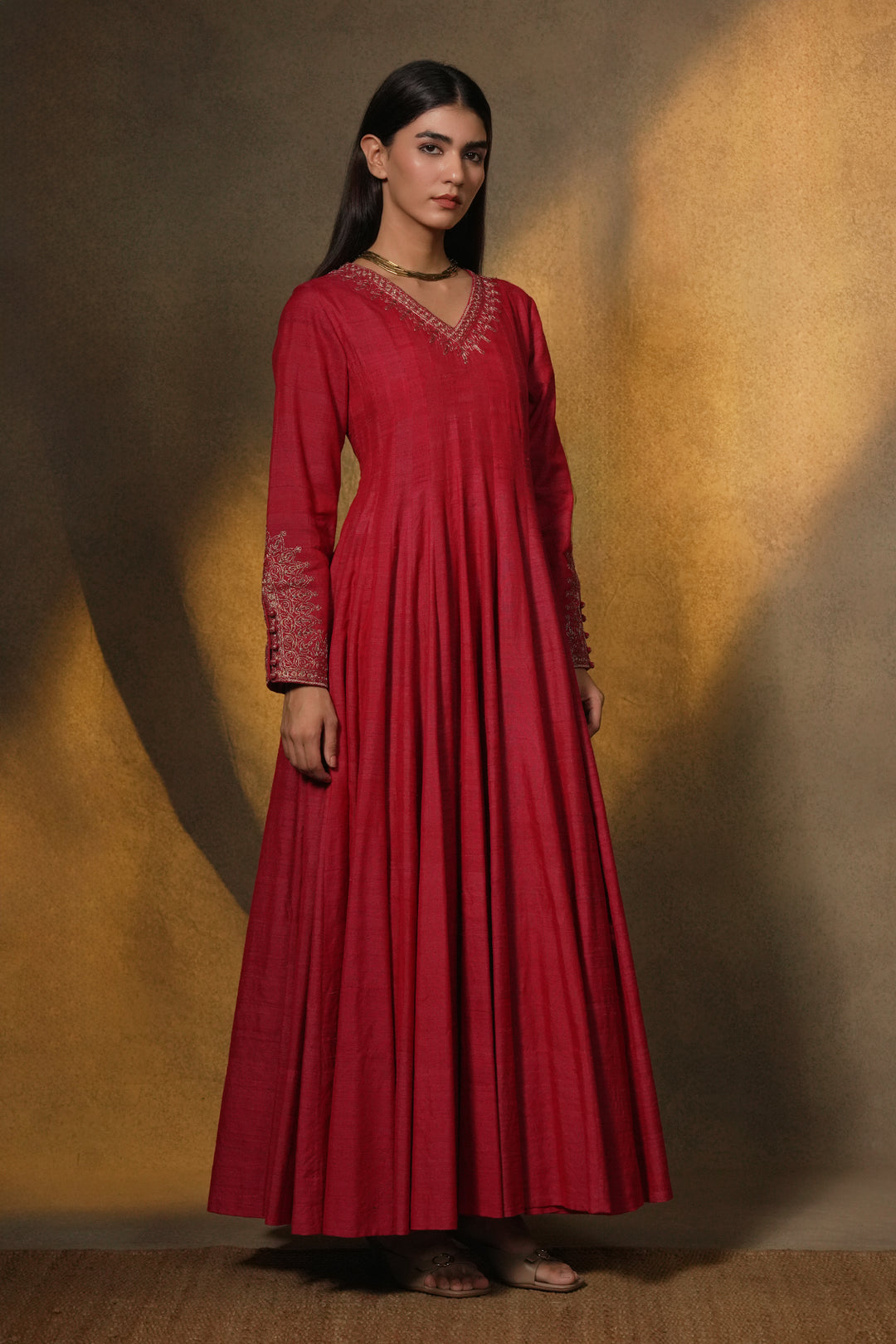 Hot Pink Hand Embroidered Silk Dress