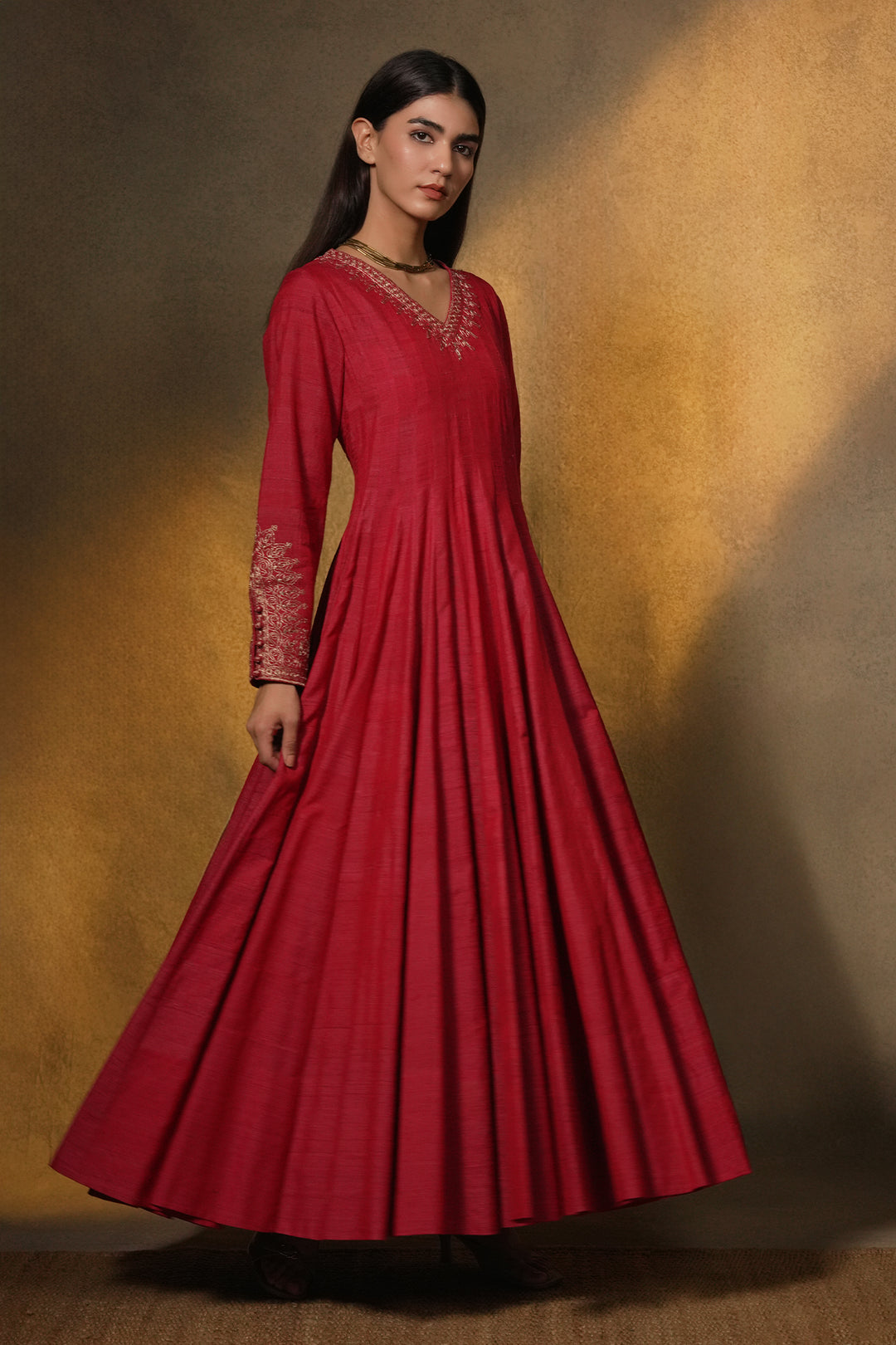 Hot Pink Hand Embroidered Silk Dress