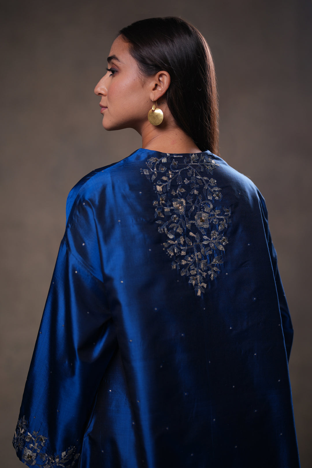 Blue Hand Embroidered Silk Kurta with Pants and Dupatta