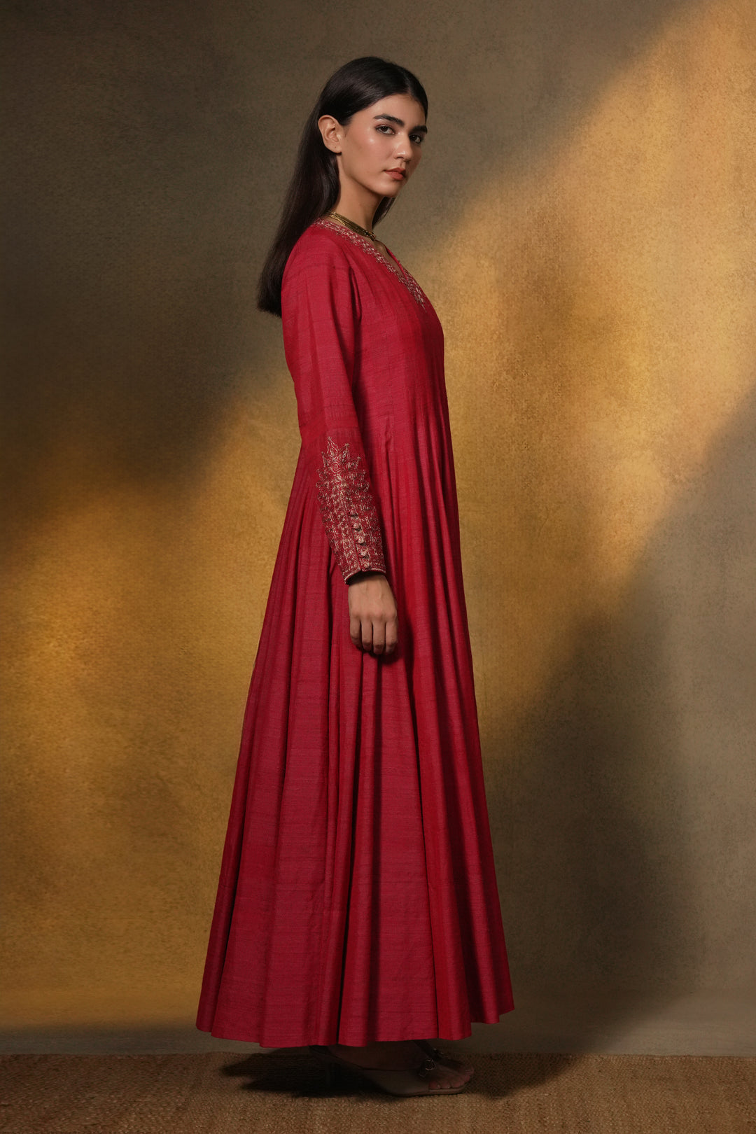 Hot Pink Hand Embroidered Silk Dress