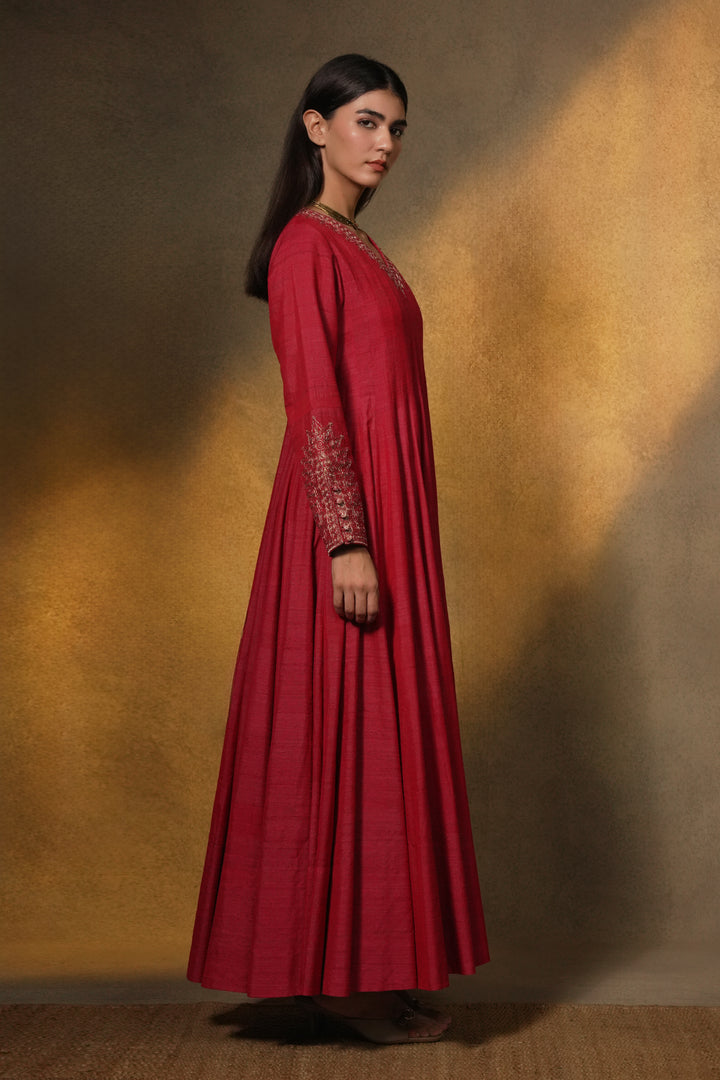 Hot Pink Hand Embroidered Silk Dress