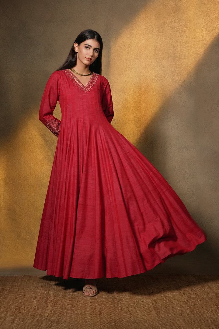 Hot Pink Hand Embroidered Silk Dress