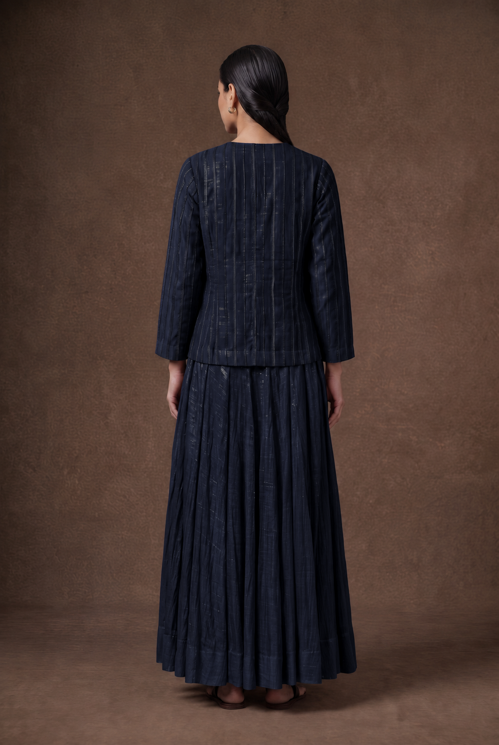 Navy Noor Hand-Embroidered Tissue Lehenga Set