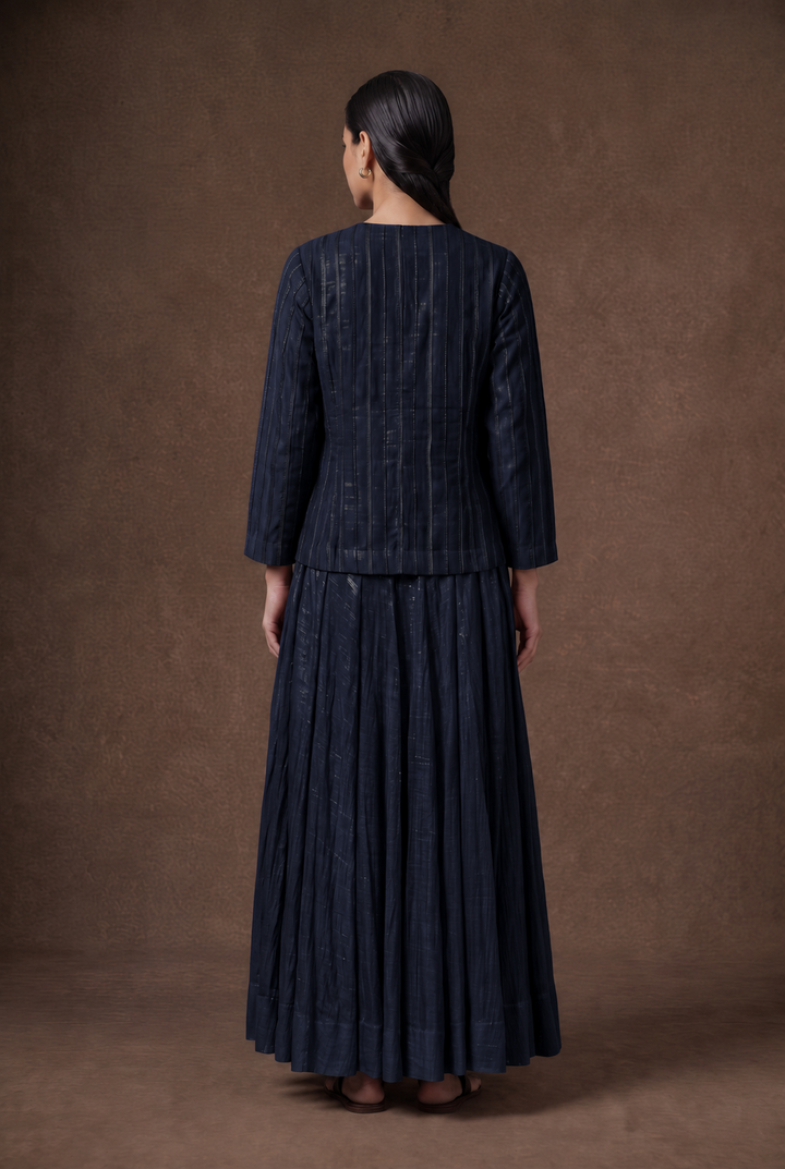 Navy Noor Hand-Embroidered Tissue Lehenga Set