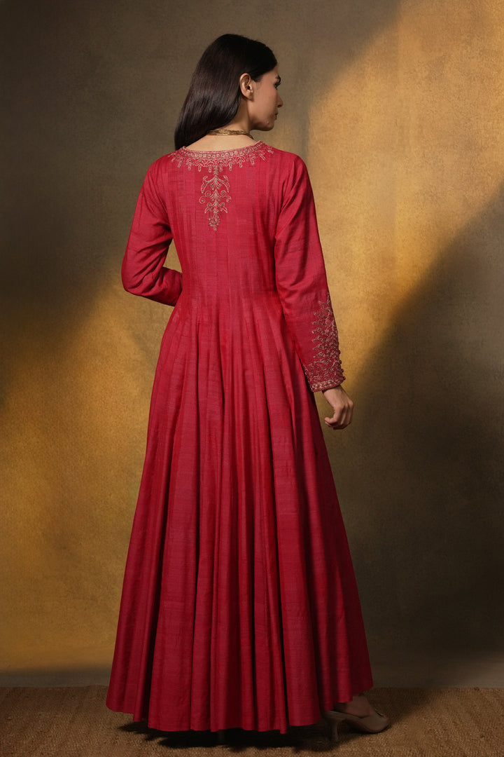 Hot Pink Hand Embroidered Silk Dress