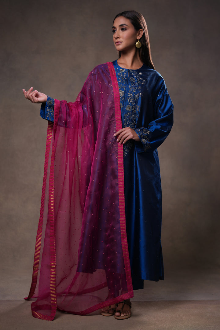 Magenta Embroidered Organza Dupatta