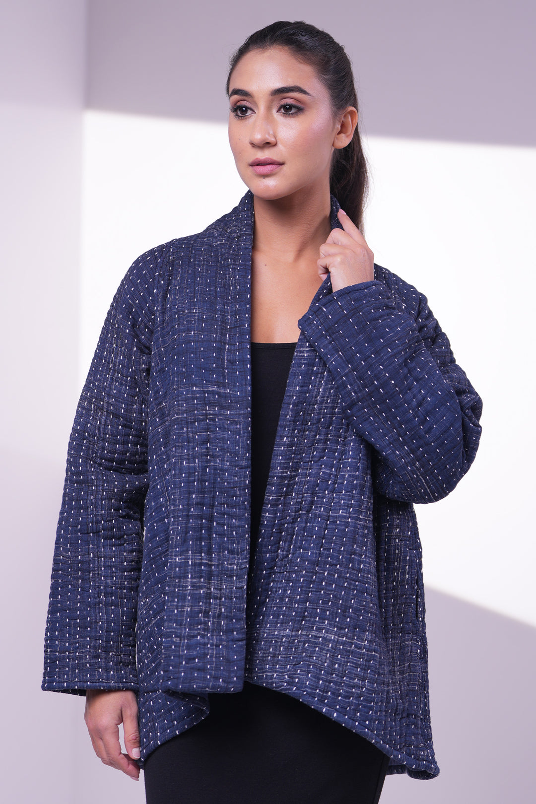 Navy Quilted Jacket – Tulsi Online - Main Image