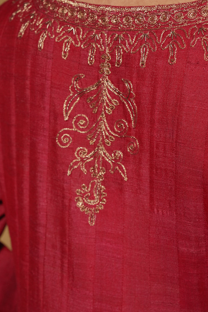 Hot Pink Hand Embroidered Silk Dress