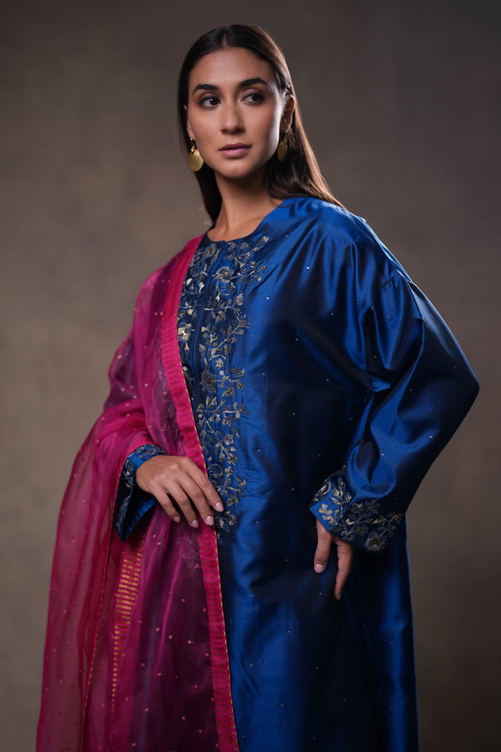 Magenta Embroidered Organza Dupatta
