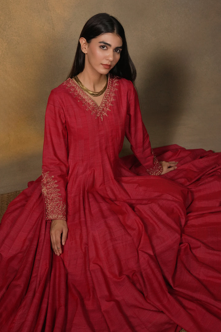 Hot Pink Hand Embroidered Silk Dress